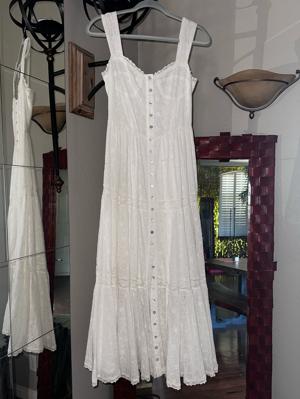 Spell SAMPLE White Eyelet Button-Front Maxi Dress